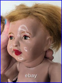 10.5 Antique Pair Of Parson Jackson Stork Baby Dolls Biskoline Added Wigs #ME