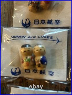 (10) Vintage JAL Japanese Japan Airlines Souvenir Mini Kokeshi Dolls Wooden Wood