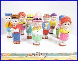 10 Vintage Penny Bisque Dolls 1003/986 Japan Original Box Set 3-1/2 Boys Girls