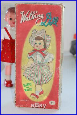 1950s VINTAGE Rare tin toy figure WALKING Doll celluloid Masudaya japan + Box