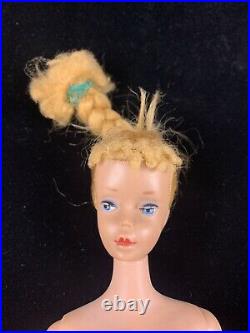 1959 1960 Vintage #3 Blonde Blue Eyeliner Ponytail Braided Barbie Doll with Extras