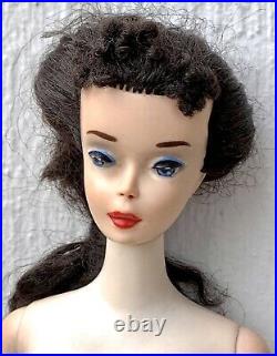 1960 Beautiful Vintage Brunette Barbie Doll #3 with Ponytail and Blue Eyeliner