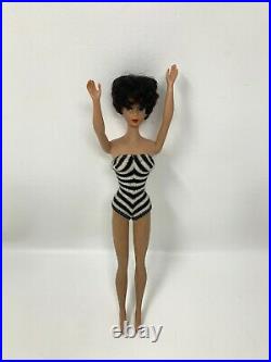 1960s Raven Black Bubble Cut Barbie Doll #850 With Original Red Lucy Lips & Access
