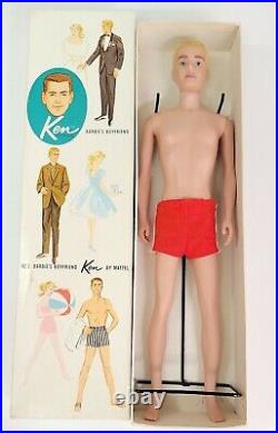 1960s Vintage Barbie Boyfriend Ken Blonde Doll With Box #750 Flocked Fuzzy Hair