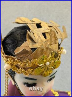 2 Doll Lot Vintage 22 and 24 Japanese Geisha Dolls On Wood Base Decor