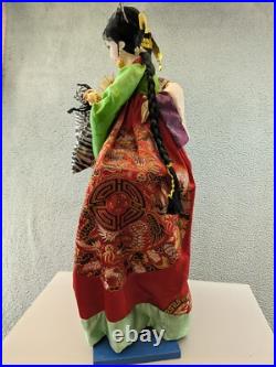 2 Doll Lot Vintage 22 and 24 Japanese Geisha Dolls On Wood Base Decor