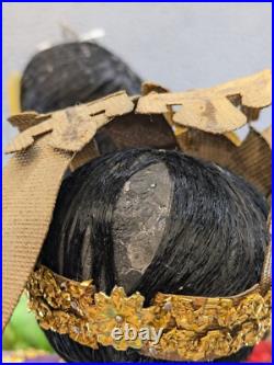 2 Doll Lot Vintage 22 and 24 Japanese Geisha Dolls On Wood Base Decor