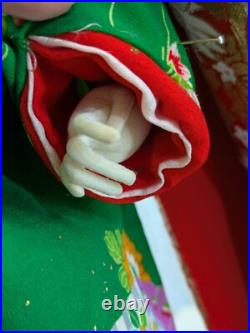 2 Doll Lot Vintage 22 and 24 Japanese Geisha Dolls On Wood Base Decor