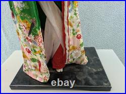 2 Doll Lot Vintage 22 and 24 Japanese Geisha Dolls On Wood Base Decor