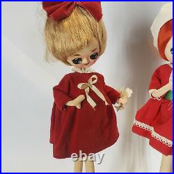 2 VTG Japan Big Eyed Bradley Pose Doll Mod 60's Girl Herman Pecker Hosiery Red