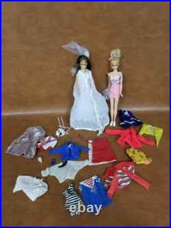 2 VTG Mattel Francie Dolls Brunette + Blonde Rooted Lashes 1960s Japan WithClothes