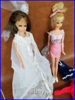 2 VTG Mattel Francie Dolls Brunette + Blonde Rooted Lashes 1960s Japan WithClothes