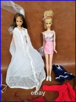 2 VTG Mattel Francie Dolls Brunette + Blonde Rooted Lashes 1960s Japan WithClothes