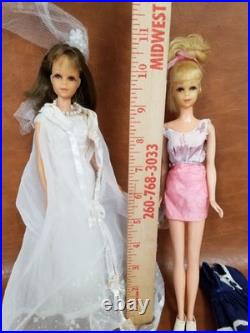 2 VTG Mattel Francie Dolls Brunette + Blonde Rooted Lashes 1960s Japan WithClothes