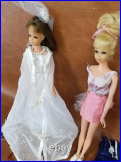 2 VTG Mattel Francie Dolls Brunette + Blonde Rooted Lashes 1960s Japan WithClothes