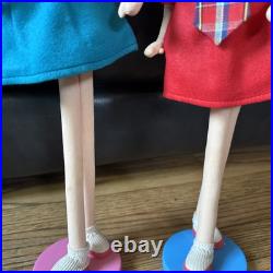 (2) Vintage 1960's Posable Doll Big Eyes Shift Dress Pink Blue MCM Japan 17MOD