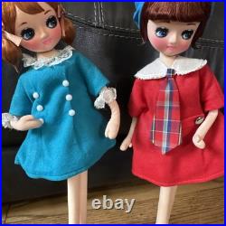 (2) Vintage 1960's Posable Doll Big Eyes Shift Dress Pink Blue MCM Japan 17MOD