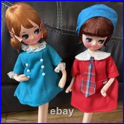 (2) Vintage 1960's Posable Doll Big Eyes Shift Dress Pink Blue MCM Japan 17MOD