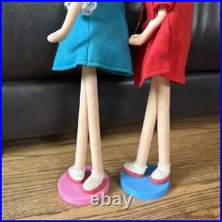(2) Vintage 1960's Posable Doll Big Eyes Shift Dress Pink Blue MCM Japan 17MOD
