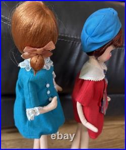 (2) Vintage 1960's Posable Doll Big Eyes Shift Dress Pink Blue MCM Japan 17MOD