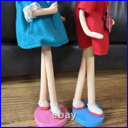 (2) Vintage 1960's Posable Doll Big Eyes Shift Dress Pink Blue MCM Japan 17MOD