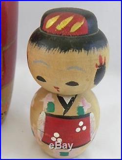 2 Vintage Kokeshi Doll Wooden Japan Mom and Child Old Bobble Head