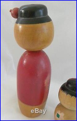 2 Vintage Kokeshi Doll Wooden Japan Mom and Child Old Bobble Head
