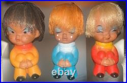 3 Vintage 1960s Moody Cutie Rubber Crying Happy Sad Dolls Japan Emotion 4.5 Lot