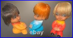 3 Vintage 1960s Moody Cutie Rubber Crying Happy Sad Dolls Japan Emotion 4.5 Lot