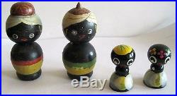 4 BLACK Vintage 1950's KOKESHI BOBBLE HEAD Doll Dolls Made in Japan
