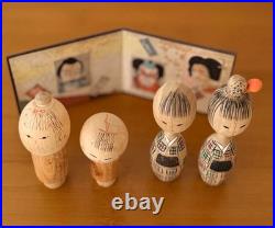 4 Vintage Kokeshi Dolls with Mini Byobu Folding Screen and Box Collectible 15+ 4 Vintage Kokeshi Dolls with Mini Byobu Folding Screen and Box Collectible 15+