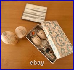 4 Vintage Kokeshi Dolls with Mini Byobu Folding Screen and Box Collectible 15+