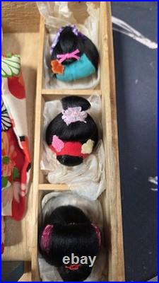 50-60's VTG Japanese Kabuki & Geisha Dolls 2 Sets. One with wigs & one with masks