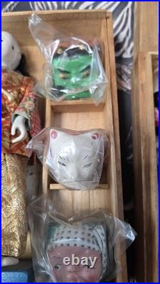 50-60's VTG Japanese Kabuki & Geisha Dolls 2 Sets. One with wigs & one with masks