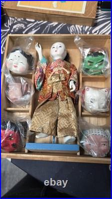 50-60's VTG Japanese Kabuki & Geisha Dolls 2 Sets. One with wigs & one with masks