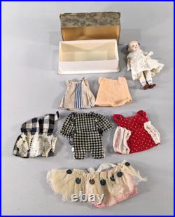 5.5 Antique Japanese All Bisque Doll Trunk Set 7 Outfits Made in Japan Vintage