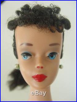 60s Vintage Mattel Ponytail Dark Brunette Barbie Doll #5 Japan Blue Eyeliner #4
