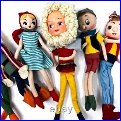 6 Pcs Japan Made Vintage Little Red Riding Hood, Pinocchio and Various Doll Set