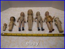 7 Vintage Japan Articulated Ceramic Bisque Dolls 1 Marked Occupied Japan