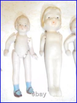 7 Vintage Japan Articulated Ceramic Bisque Dolls 1 Marked Occupied Japan