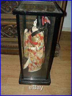 A Beautiful Japanese Doll Vintage In Glass Case