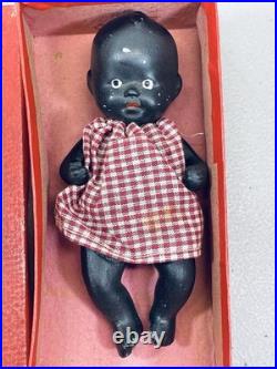 Adorable Vintage Hawaian Black Baby 4.5 in Original Box Japan Bisque hawaiian