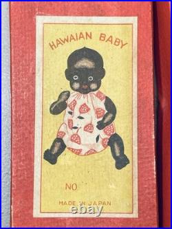 Adorable Vintage Hawaian Black Baby 4.5 in Original Box Japan Bisque hawaiian