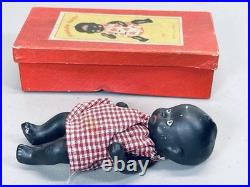 Adorable Vintage Hawaian Black Baby 4.5 in Original Box Japan Bisque hawaiian