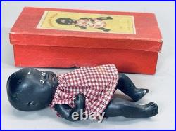 Adorable Vintage Hawaian Black Baby 4.5 in Original Box Japan Bisque hawaiian