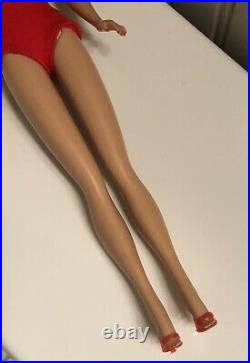 Amazing Vintage 1962 Strawberry Blonde Bubble Cut Barbie Doll in Red Swimsuit