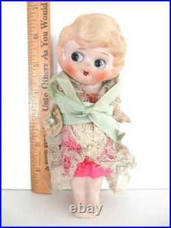 Antique, 1920's Japan BLONDE, BISQUE, KEWPIE GIRL, Lace Dress, 6'', ADORABLE Antique, 1920's Japan BLONDE, BISQUE, KEWPIE GIRL, Lace Dress, 6'', ADORABLE