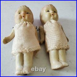 Antique 1920's Japan Bisque Double Jointed 2.75 Inch Dolls LOT OF 2