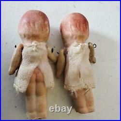 Antique 1920's Japan Bisque Double Jointed 2.75 Inch Dolls LOT OF 2