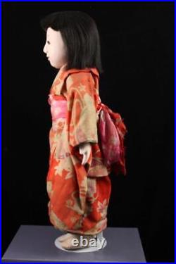 Antique 19 Gofun Japanese Ichimatsu Girl Doll Human Hair Silk Kimono Ninyo